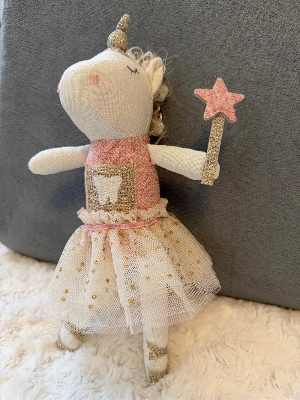 Mud Pie Pink Cream Unicorn Plush with Gold Star Wand